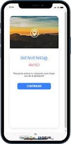 Pantalla de bienvenida de Geus TEC dentro de un teléfono Android.